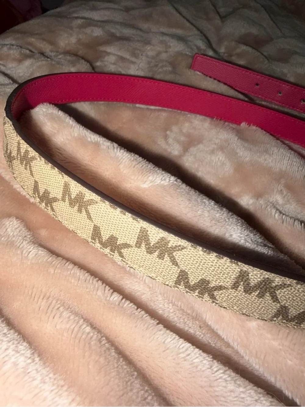 Women's Slim monogram and pink MK Belt with Gold Buckle